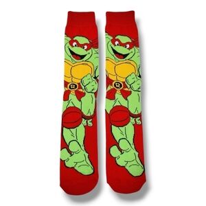 Teenage Mutant Ninja Turtle Raphael Vibrant Red & Green Cartoon Socks Unisex